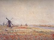 Claude Monet Field of Flowers and Windmills Near Leiden oil painting reproduction